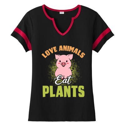 Love Animal Eat Plants Diet Vegan Veganism Meat Free Gift Ladies Halftime Notch Neck Tee