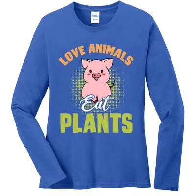 Love Animal Eat Plants Diet Vegan Veganism Meat Free Gift Ladies Long Sleeve Shirt