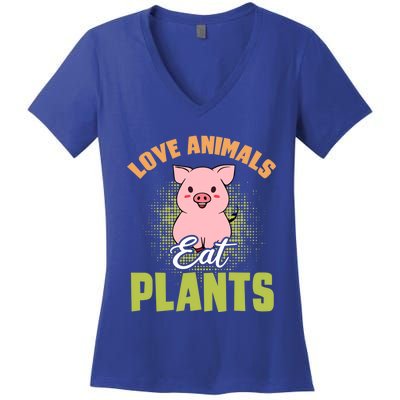 Love Animal Eat Plants Diet Vegan Veganism Meat Free Gift Women's V-Neck T-Shirt