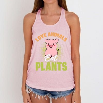 Love Animal Eat Plants Diet Vegan Veganism Meat Free Gift Women's Knotted Racerback Tank