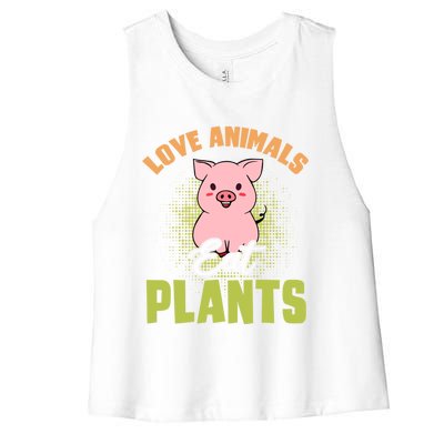 Love Animal Eat Plants Diet Vegan Veganism Meat Free Gift Women's Racerback Cropped Tank