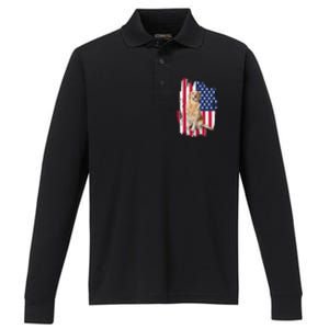 Labrador American Flag 4th Of July Patriotic Dog Funny Gift Performance Long Sleeve Polo