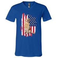 Labrador American Flag 4th Of July Patriotic Dog Funny Gift V-Neck T-Shirt