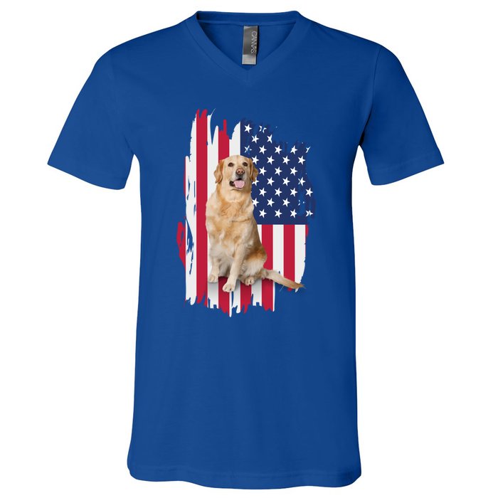 Labrador American Flag 4th Of July Patriotic Dog Funny Gift V-Neck T-Shirt