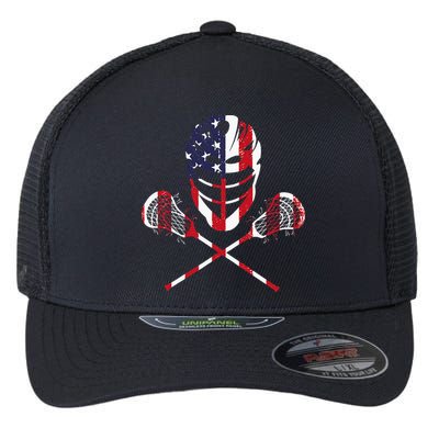 Lacrosse American Flag Lax Helmet Sticks Flexfit Unipanel Trucker Cap