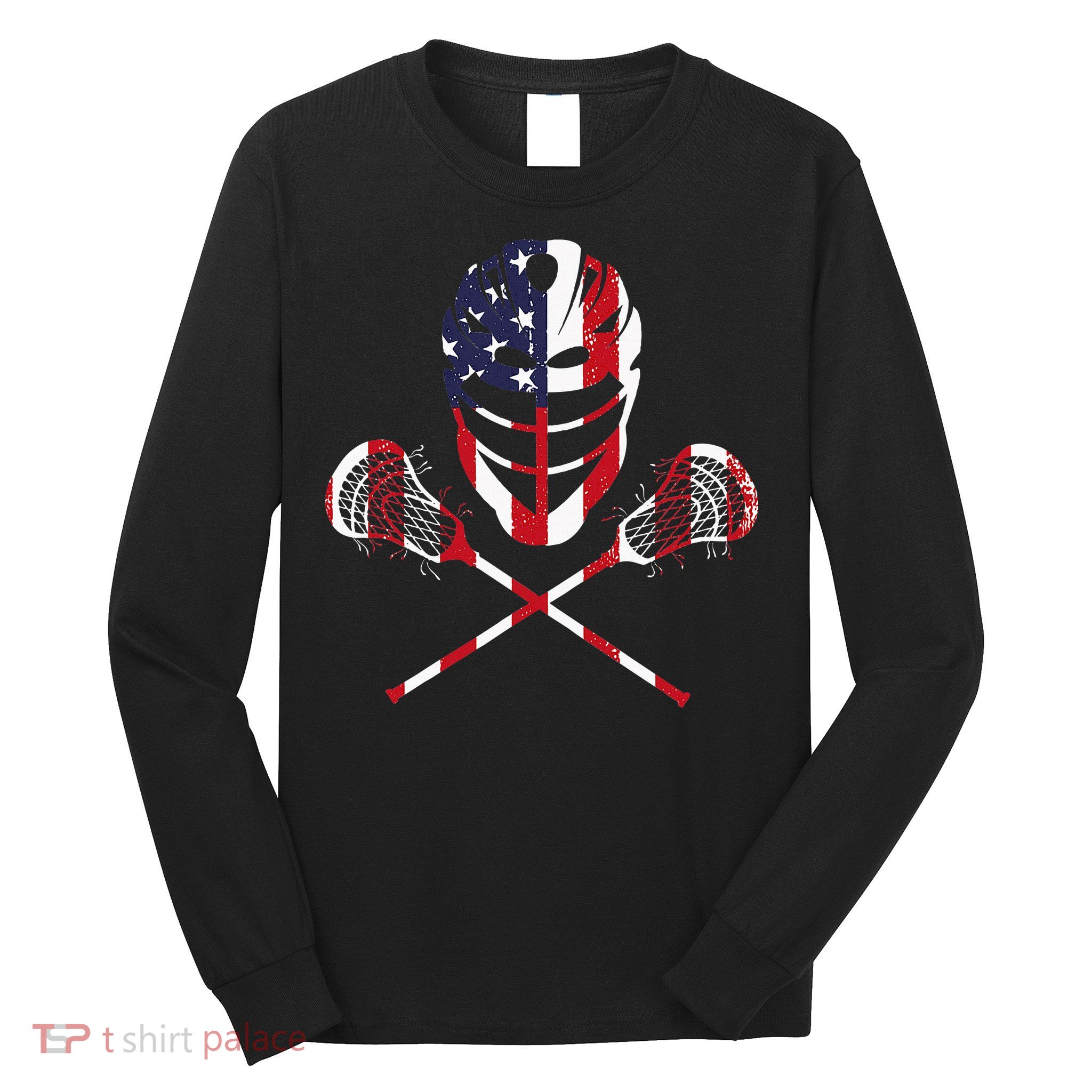Lacrosse American Flag Lax Helmet Sticks Long Sleeve Shirt