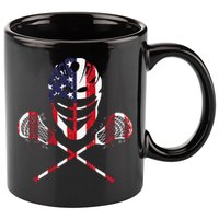 Lacrosse American Flag Lax Helmet Sticks 11oz C Handle Ceramic Mug