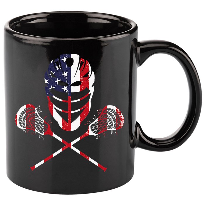 Lacrosse American Flag Lax Helmet Sticks 11oz C Handle Ceramic Mug