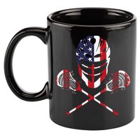 Lacrosse American Flag Lax Helmet Sticks 11oz C Handle Ceramic Mug
