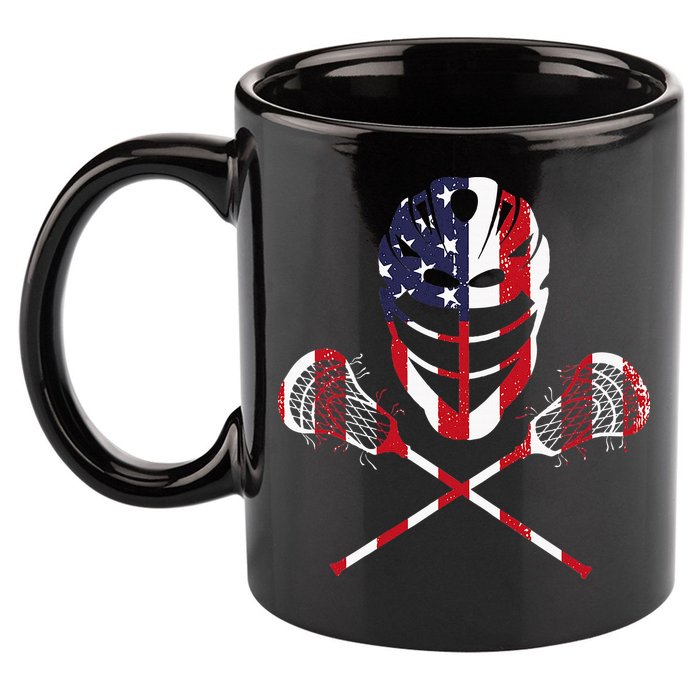 Lacrosse American Flag Lax Helmet Sticks 11oz C Handle Ceramic Mug