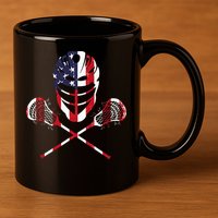 Lacrosse American Flag Lax Helmet Sticks 11oz C Handle Ceramic Mug