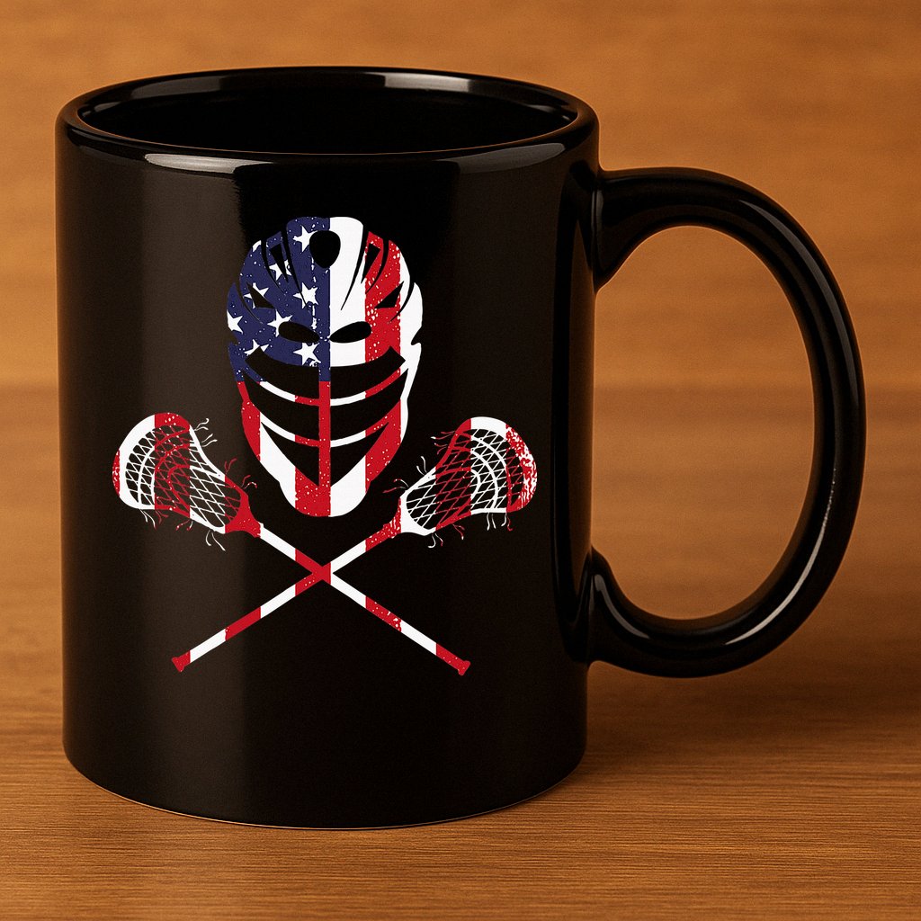 Lacrosse American Flag Lax Helmet Sticks 11oz C Handle Ceramic Mug