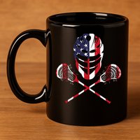 Lacrosse American Flag Lax Helmet Sticks 11oz C Handle Ceramic Mug