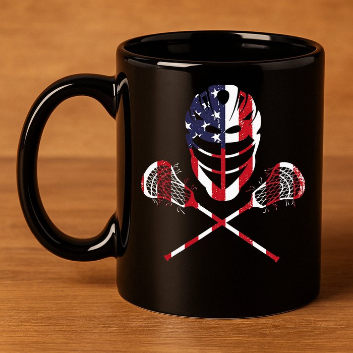 Lacrosse American Flag Lax Helmet Sticks 11oz C Handle Ceramic Mug