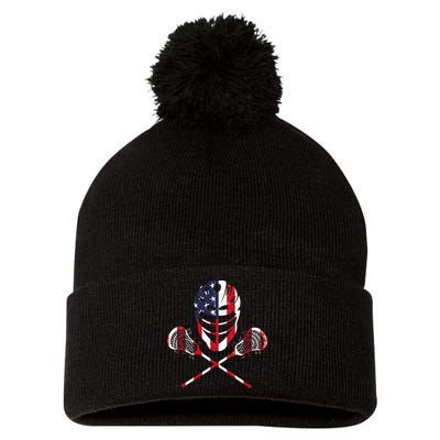 Lacrosse American Flag Lax Helmet Sticks Pom Pom 12in Knit Beanie