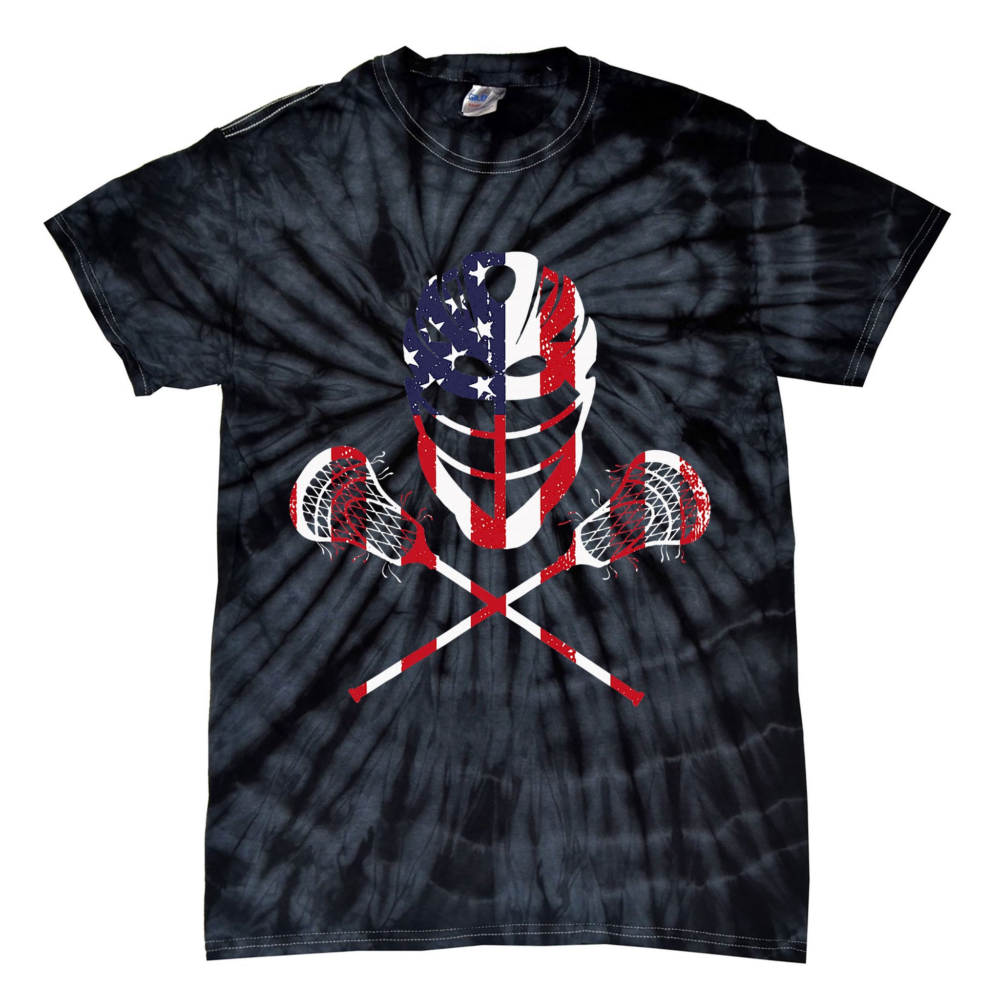 Lacrosse American Flag Lax Helmet Sticks Tie-Dye T-Shirt