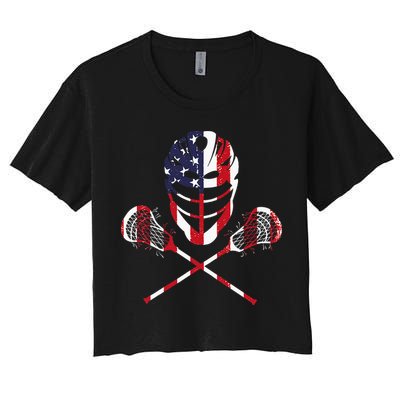 Lacrosse American Flag Lax Helmet Sticks Crop Top