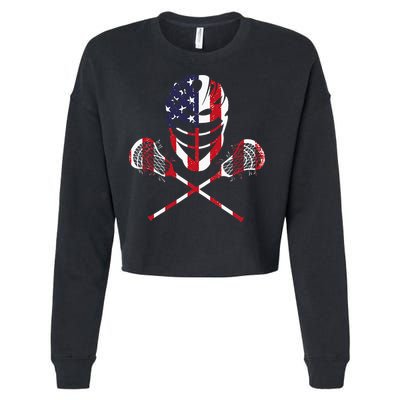 Lacrosse American Flag Lax Helmet Sticks Cropped Pullover Crew