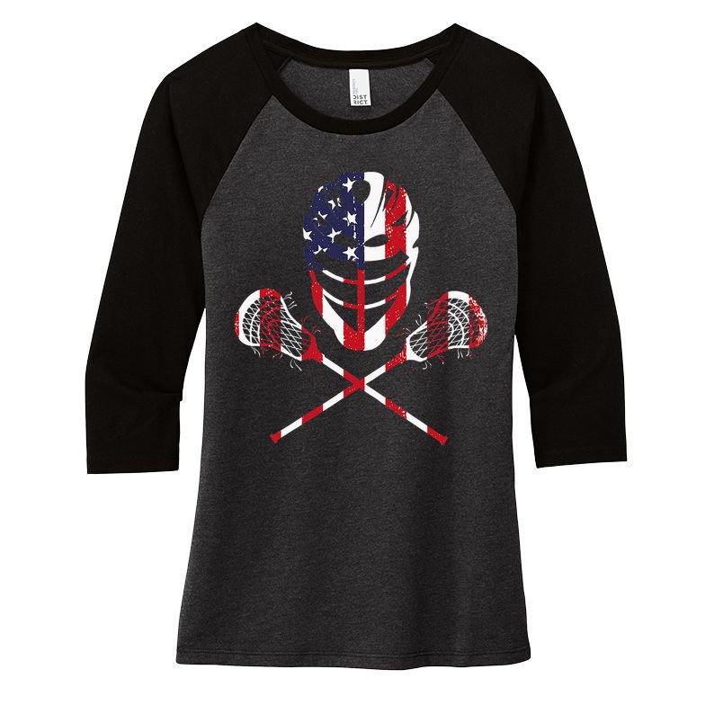 Lacrosse American Flag Lax Helmet Sticks Women's Tri-Blend 3/4-Sleeve Raglan Shirt