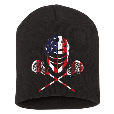 Lacrosse American Flag Lax Helmet Sticks Short Acrylic Beanie