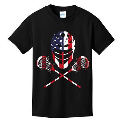 Lacrosse American Flag Lax Helmet Sticks Kids T-Shirt