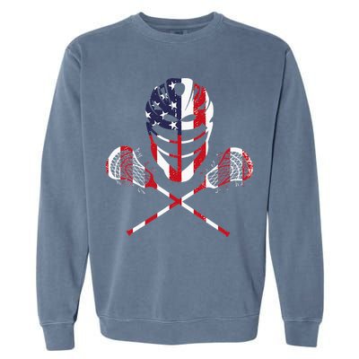 Lacrosse American Flag Lax Helmet Sticks Garment-Dyed Sweatshirt