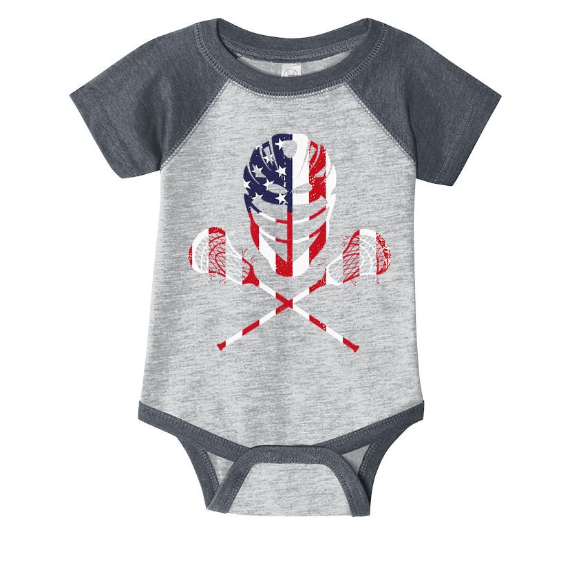 Lacrosse American Flag Lax Helmet Sticks Infant Baby Jersey Bodysuit