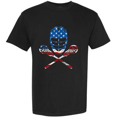 Lacrosse American Flag Lax Helmet Sticks 4th Of July Gifts Garment-Dyed Heavyweight T-Shirt