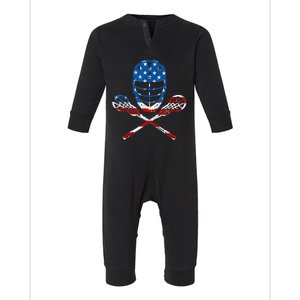 Lacrosse American Flag Lax Helmet Sticks 4th Of July Gifts Infant Fleece One Piece