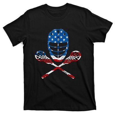 Lacrosse American Flag Lax Helmet Sticks 4th Of July Gifts T-Shirt