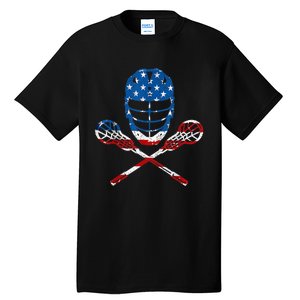 Lacrosse American Flag Lax Helmet Sticks 4th Of July Gifts Tall T-Shirt