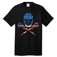 Lacrosse American Flag Lax Helmet Sticks 4th Of July Gifts Tall T-Shirt