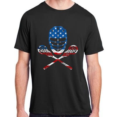 Lacrosse American Flag Lax Helmet Sticks 4th Of July Gifts Adult ChromaSoft Performance T-Shirt