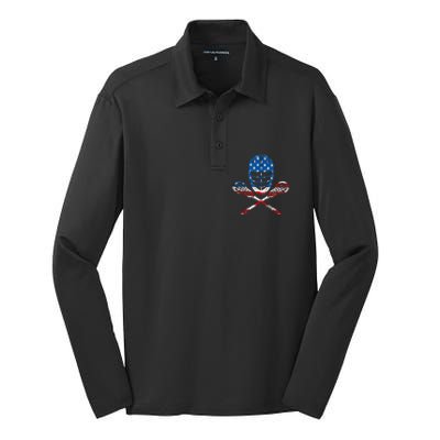 Lacrosse American Flag Lax Helmet Sticks 4th Of July Gifts Silk Touch Performance Long Sleeve Polo