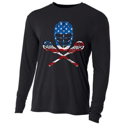 Lacrosse American Flag Lax Helmet Sticks 4th Of July Gifts Cooling Performance Long Sleeve Crew