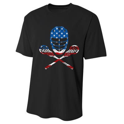 Lacrosse American Flag Lax Helmet Sticks 4th Of July Gifts Performance Sprint T-Shirt