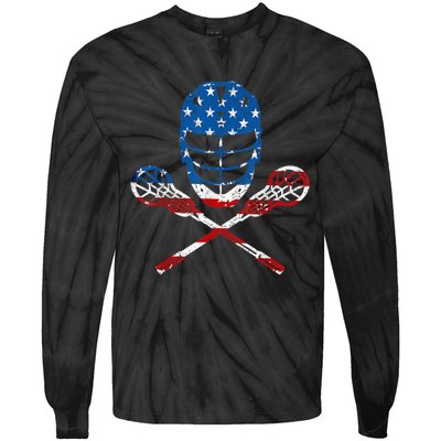 Lacrosse American Flag Lax Helmet Sticks 4th Of July Gifts Tie-Dye Long Sleeve Shirt