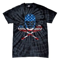 Lacrosse American Flag Lax Helmet Sticks 4th Of July Gifts Tie-Dye T-Shirt