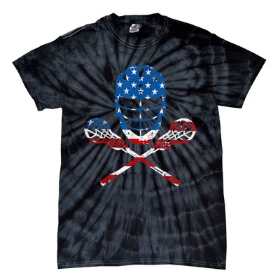 Lacrosse American Flag Lax Helmet Sticks 4th Of July Gifts Tie-Dye T-Shirt