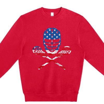 Lacrosse American Flag Lax Helmet Sticks 4th Of July Gifts Premium Crewneck Sweatshirt