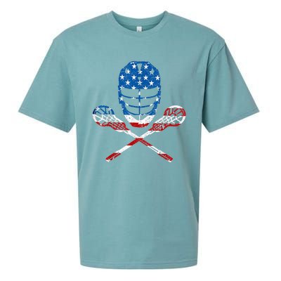 Lacrosse American Flag Lax Helmet Sticks 4th Of July Gifts Sueded Cloud Jersey T-Shirt