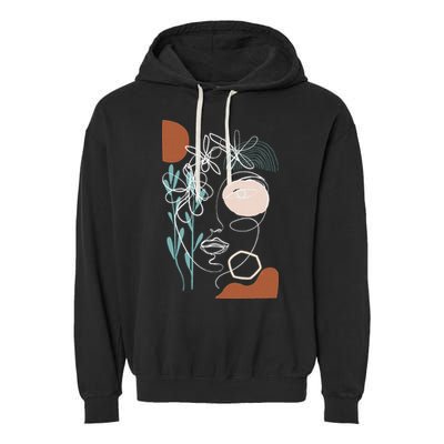Line Art Face Abstract Art One Line Minimal Garment-Dyed Fleece Hoodie