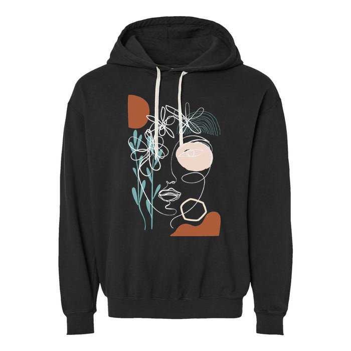 Line Art Face Abstract Art One Line Minimal Garment-Dyed Fleece Hoodie