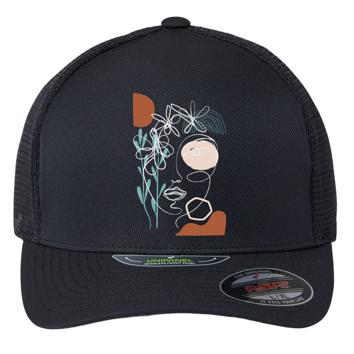 Line Art Face Abstract Art One Line Minimal Flexfit Unipanel Trucker Cap