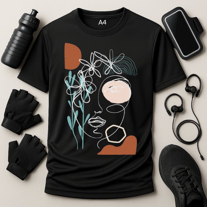 Line Art Face Abstract Art One Line Minimal Performance Shirt