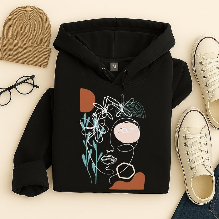 Line Art Face Abstract Art One Line Minimal Hoodie
