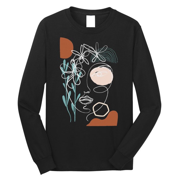Line Art Face Abstract Art One Line Minimal Long Sleeve Shirt