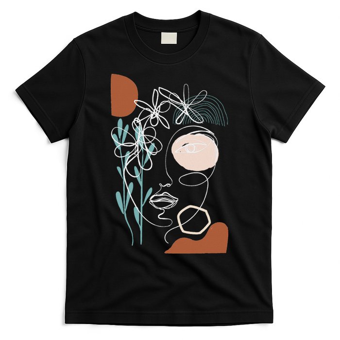 Line Art Face Abstract Art One Line Minimal T-Shirt