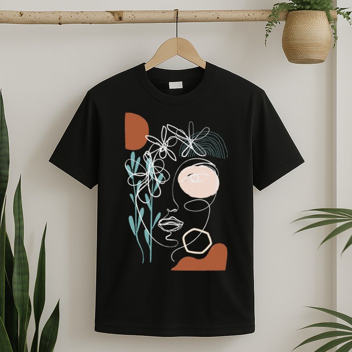 Line Art Face Abstract Art One Line Minimal T-Shirt