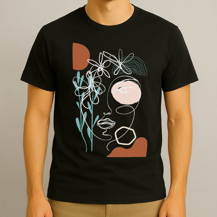 Line Art Face Abstract Art One Line Minimal T-Shirt